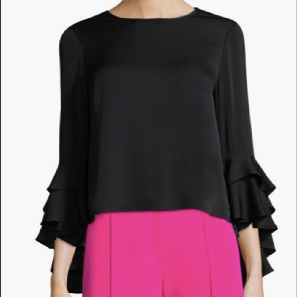 MILLY Gabby Silk Ruffle Sleeve Blouse